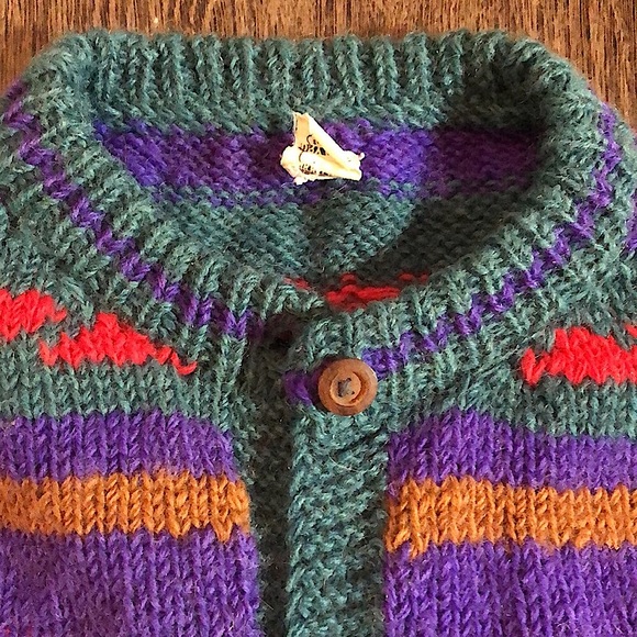 Vintage Handmade in Nepal 100% Wool Cardigan - Picture 10 of 15